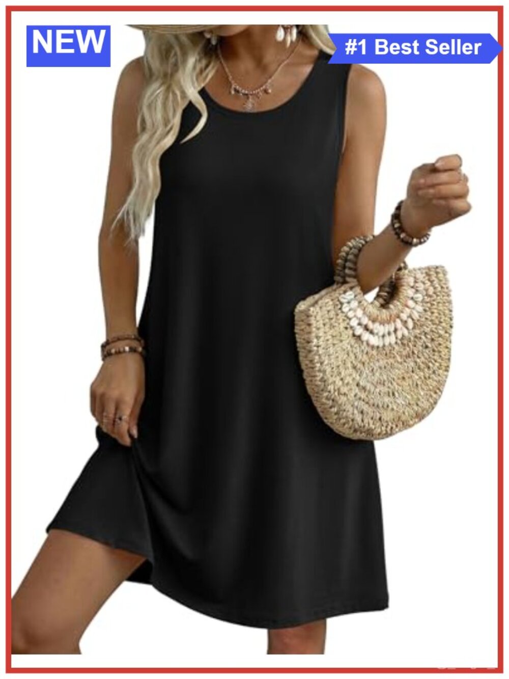 Sleeveless Casual A-Line T-Shirt Sundress with Pockets, Summer Mini Dress